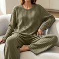 thumbnail image 6 of KICILVS Lounge Sets for Women Ribbed Knit Long Sleeve Top and Wide Leg Pants Set Casual Matching Pajama for Fall Travel Outfit, 6 of 9