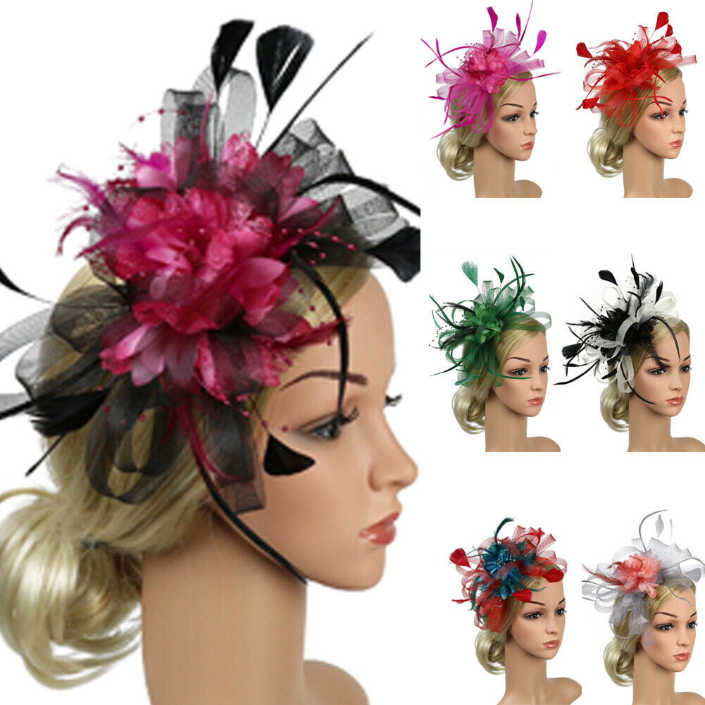 Ladies Wedding Party Headpiece Fascinator Flower Hair Clip Feather Headband