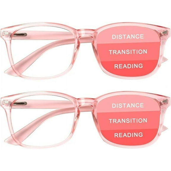 2-Pack Progressive Multifocal Computer Glasses Women Men Blue Light Blocking Reading Glasses Spring Hinge Readers (2 Pink, 2.0)