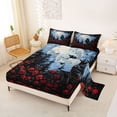 thumbnail image 2 of Feelyou Spooky Raven Rose Bed Sheets, Hippie Pine Tree Moon Full Size Sheets, Blue Red, 4pcs, 1 Flat Sheet, 1 Fitted Sheet and 2 Pillowcases, 2 of 5