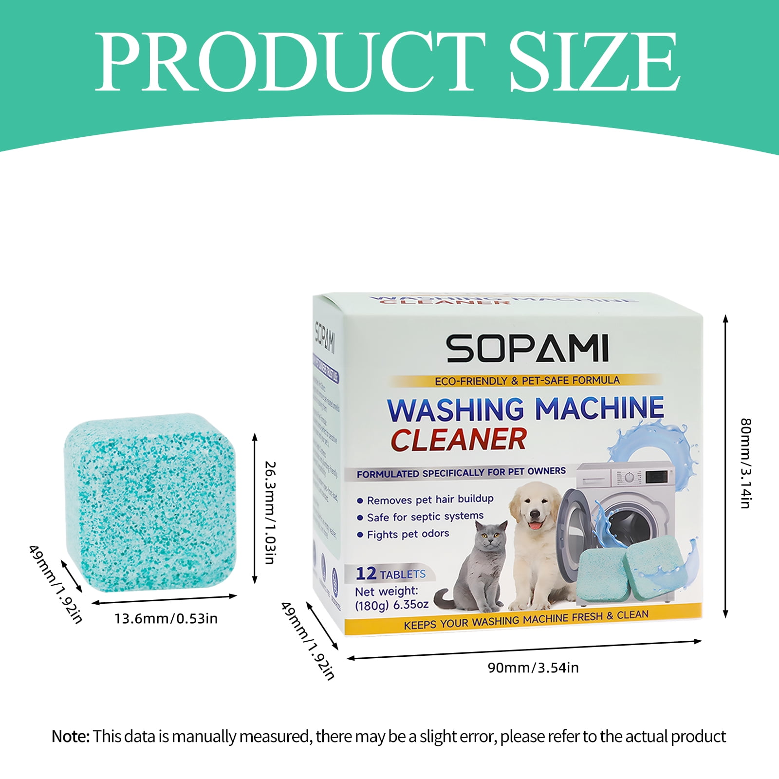 SOPAMI Washing Machine Cleaner Tablets 24-Pack (12 Month Supply) for HE/Top/Front Load Washers - Removes Stubborn Pet Hair, Odors, Mold & Residue, Septic Safe & Fragrance Free