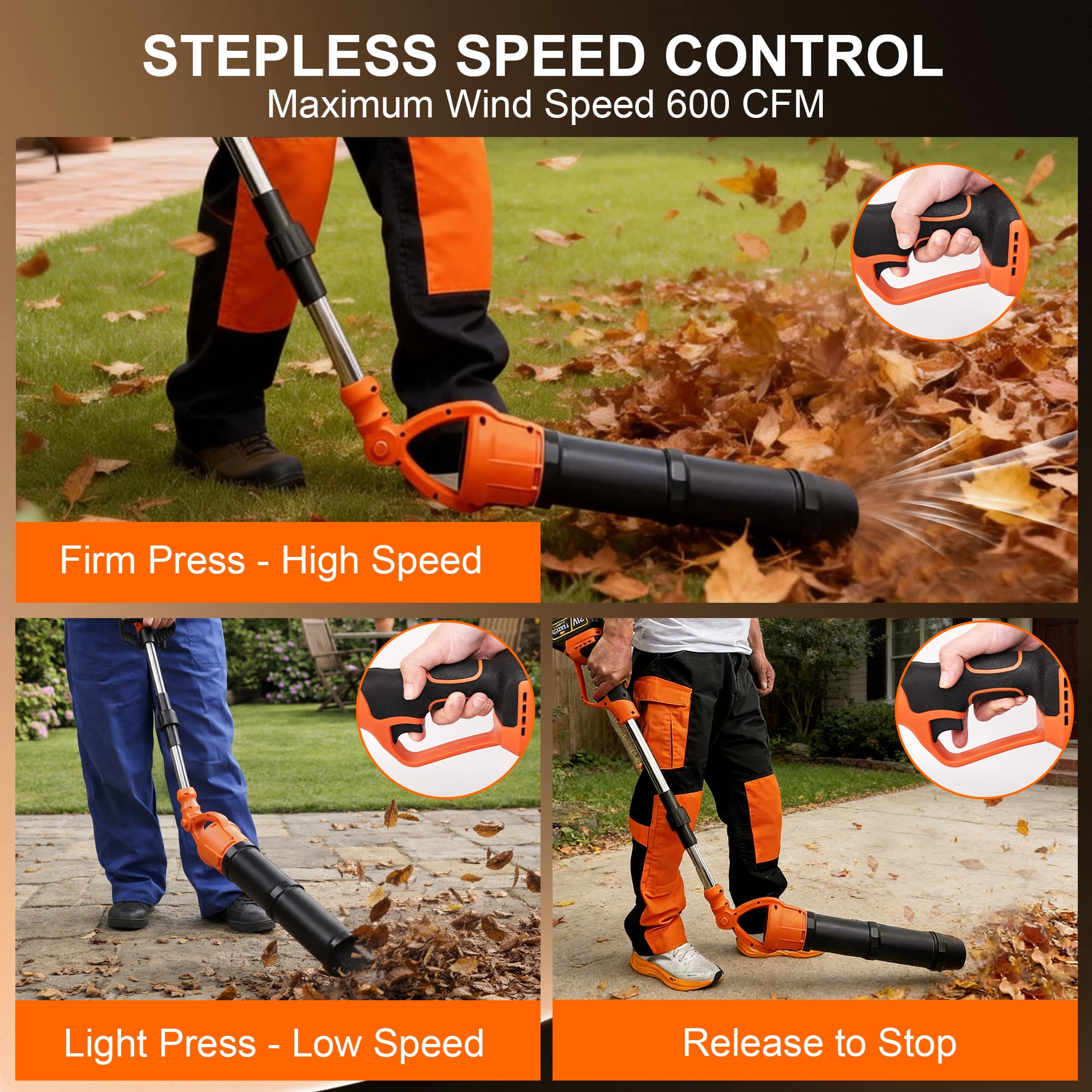 HOTREE Cordless Leaf Blower 600CFM with 2×21V Batteries, Foldable Rotating Design for Lawn Care Patio Cleaning