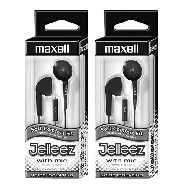 Maxell MAX191569-2 Jelleez - Auriculares suaves con micrófono, color negro, 2 unidades