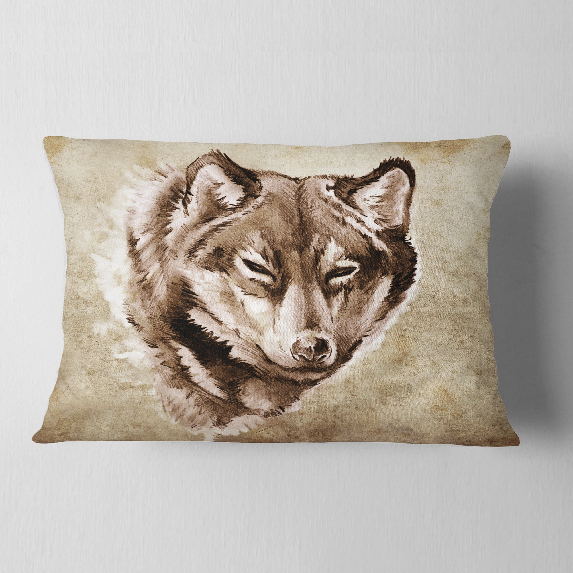 Designart Wolf Head Tattoo Sketch - Abstract Throw Pillow - 12x20