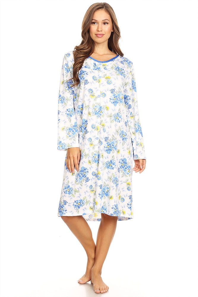 6007 Womens Nightgown Sleepwear Pajamas Woman Long Sleeve Sleep Dress