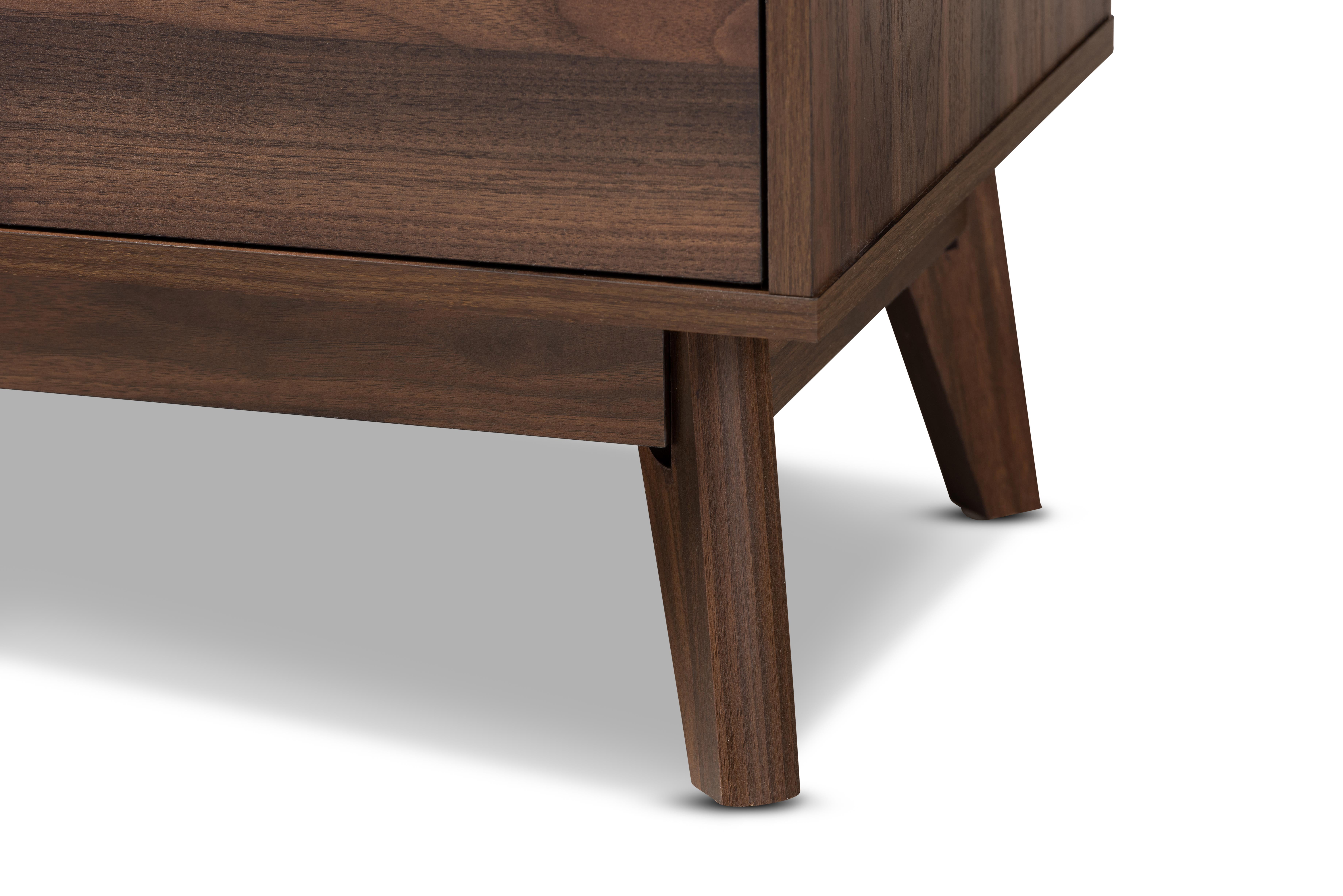 Baxton Studio Lena Mid-Century Modern Walnut Brown Finished 5-Drawer Wood Chest
