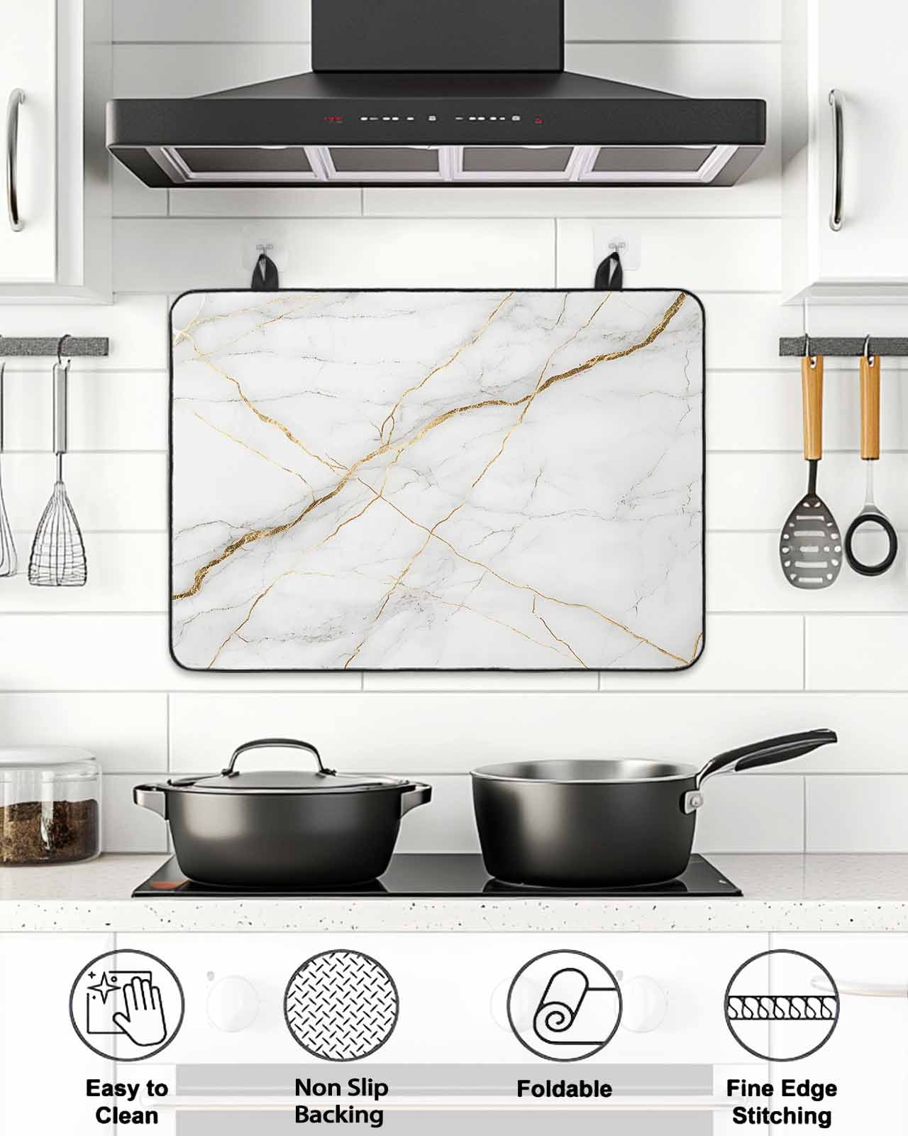 Stove Top Covers for Electric Stove, Marble Glass Stovetop Cover Protector, Grey Golden Crack Minimalistic Abstract Induction Cooktop Protector Oven Mat for Kitchen Countertop 24"x21"