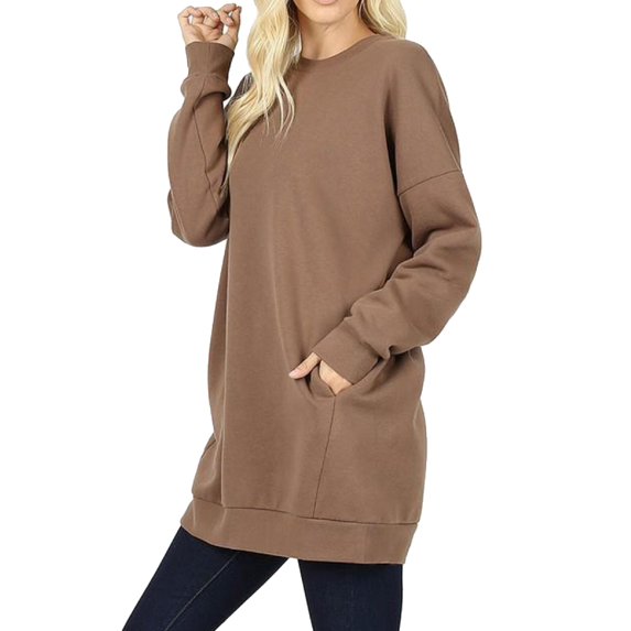 Made by Olivia Women's Casual Oversized Crew Neck Sweatshirts Loose Fit Pullover Tunic Mocha ML