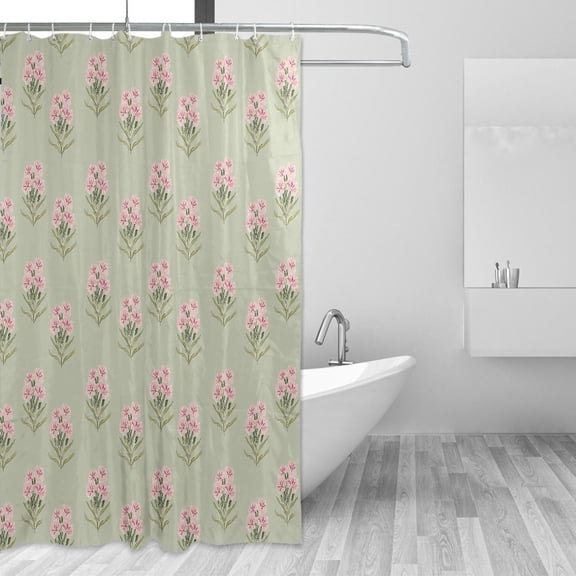 Yayeee Shower Curtain with Hooks 72"x72" Waterproof Fabric Bathroom Hanging Decor, Green Wildflowers Pattern