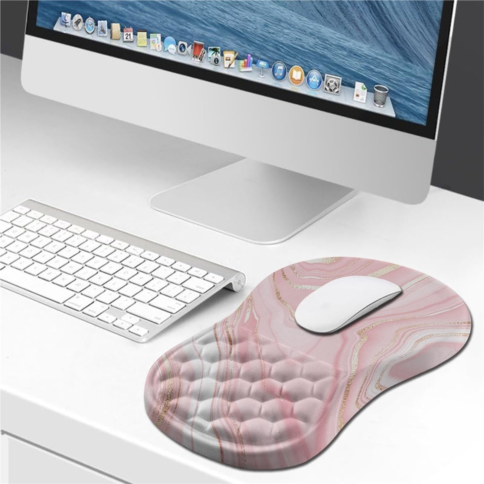 NexTone Ergonomic Mouse Pad Wrist Support, Wrist Rest Mousepad for Carpal Tunnel Pain Relief with Integrated Memory Foam Slope Massage Bulge (11.8x7.9 inch,Pink Fluid