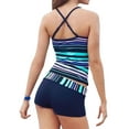 thumbnail image 3 of FAROOT Women Tankinis Swimsuit Stripe Pattern V-neck Spaghetti Straps Tops Middle Waist Patchwork Pantie Bathing Suits, 3 of 7