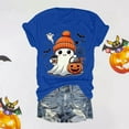 thumbnail image 5 of Womens T Shirts Tops Round Neck Ghost Pumpkin Letter Graphic Print Short Sleeve Womens Athletic Tops,Blue,M, 5 of 7