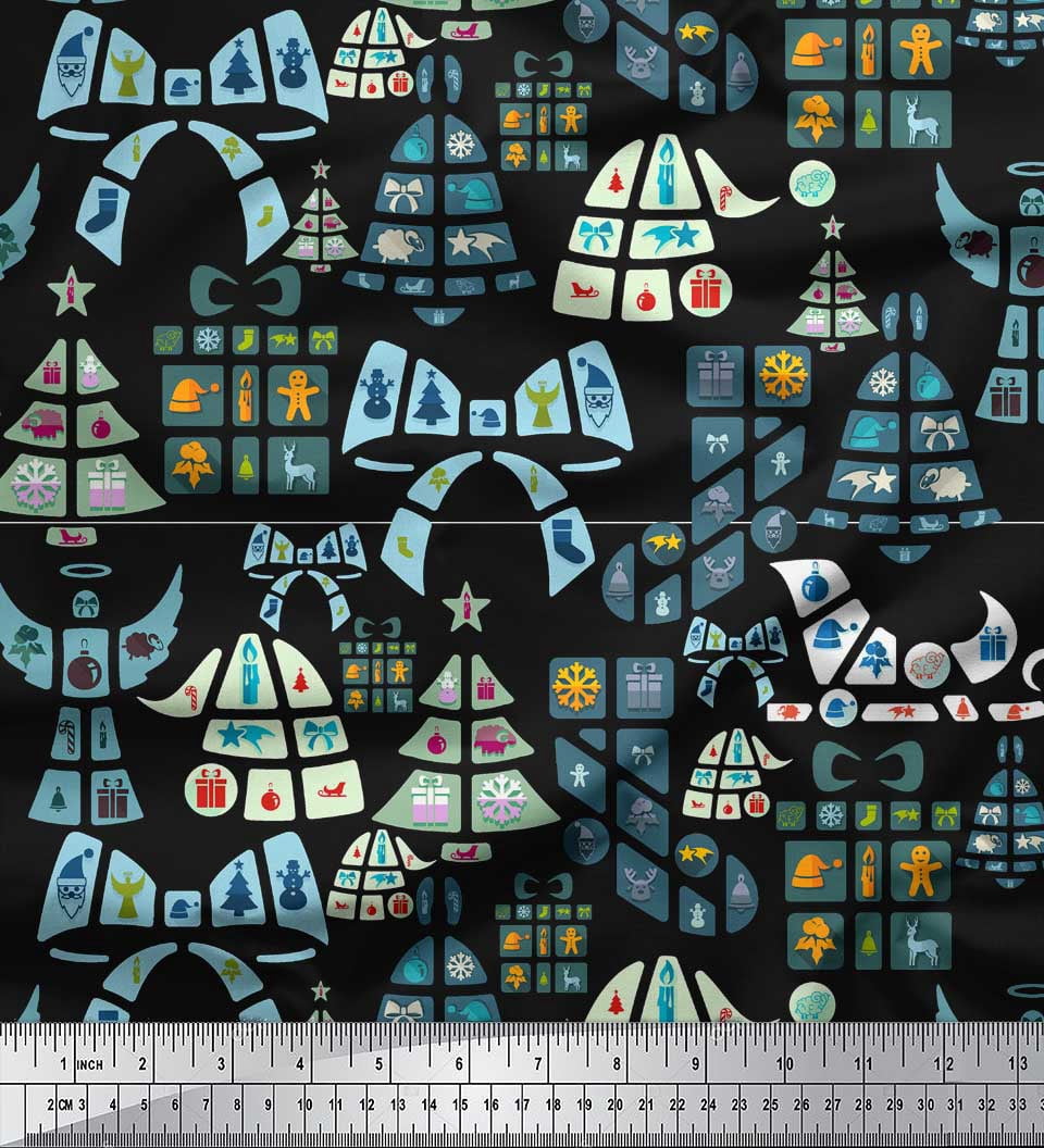 Soimoi Japan Crepe Satin Fabric Christmas Theme Party Print Sewing Fabric Yard 42 Inch Wide