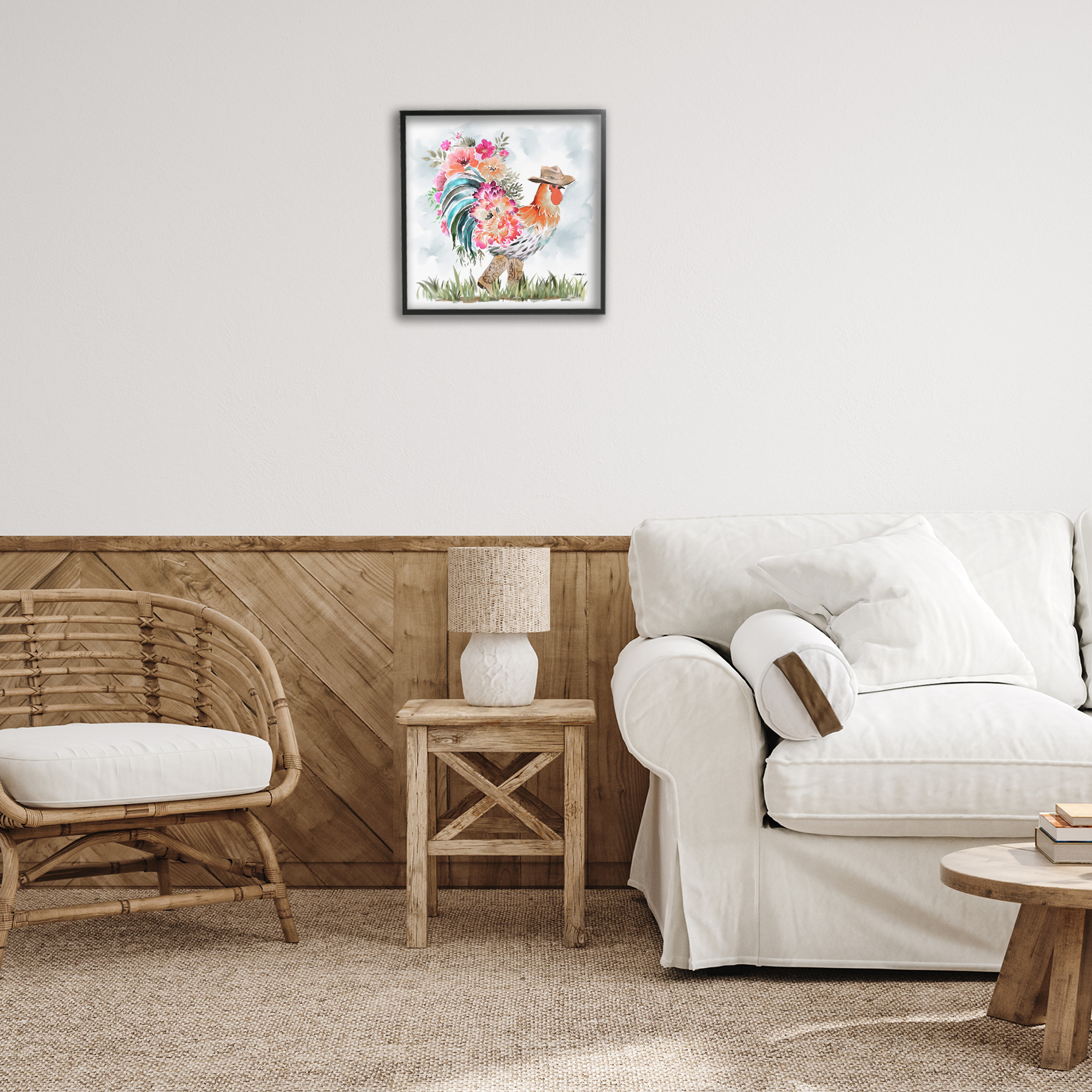 Stupell Industries Blooming Cowgirl Hen Animals & Insects Painting Black Framed Art Print Wall Art, 17 x 17