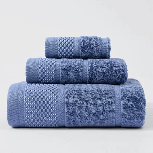 Zhuge Juego de toallas Basics de 3 piezas resistentes a la decoloración, toallas de baño 100 % algodón, suaves y absorbentes, 1 toalla de baño, 1 toalla de mano y 1 paño de baño, azul oscuro