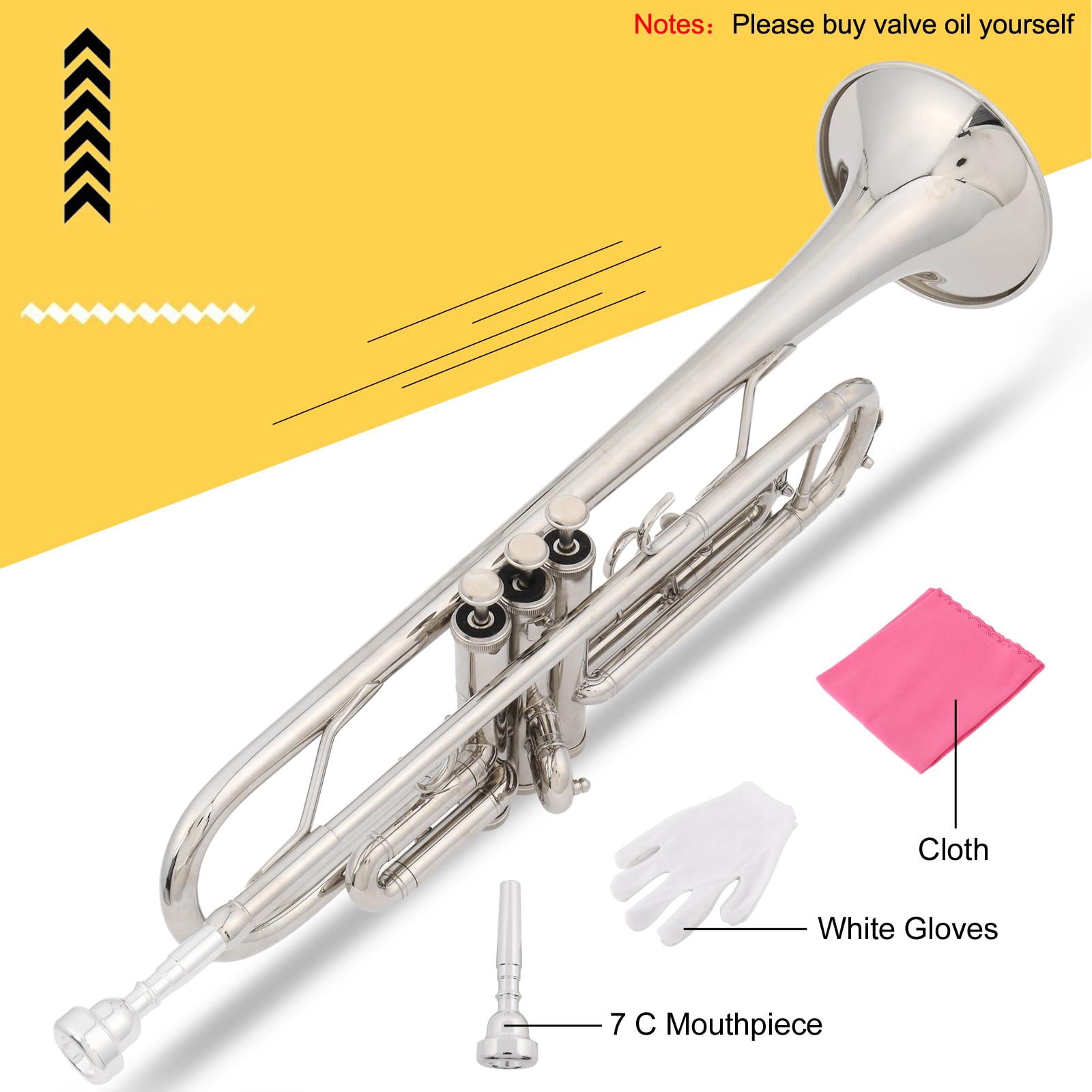 UBesGoo B Flat Silver Bb Trumpet for Concert Band with Case