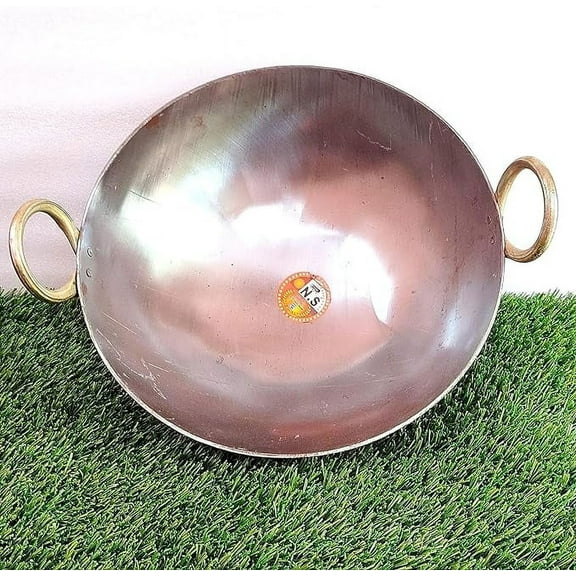 Iron Kadhai Deep Bottom Kadai/Fry Pan/Frying Kadhai Handmade Loha Lokhand with Black Golden 11 Inch