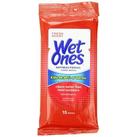 4 Pack - Wet Ones Fresh Scent Anti-Bacterial Hand Wipes, 15 Wipes Each