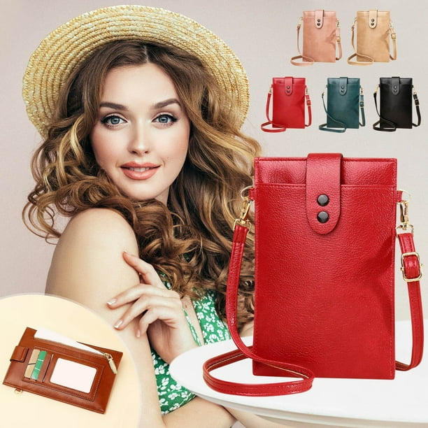 Bolso de cuero cruzado premium para mujer con pantalla táctil - Bolso pequeño de hombro con ranuras para tarjetas para viajes y uso diario