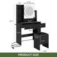 thumbnail image 6 of Uforic Makeup Vanity Desk with Lighted Mirror & Charging Station, Makeup Vanity Table Set with 2 Drawers, Small Dressing Table with Cushioned Stool for Girls Bedroom, Black, 6 of 8