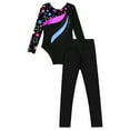 thumbnail image 3 of TiaoBug Long Sleeve Gymnastic Leotard for Girls Dance Skating Jumpsuit with Leggings Pants 2Pcs Set Stars 6, 3 of 7