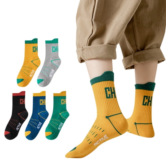 Ketyyh-chn99 Boys Socks, 5 Pack Printed Cotton Crew Socks (Little Boys & Big Boys) Yellow,L