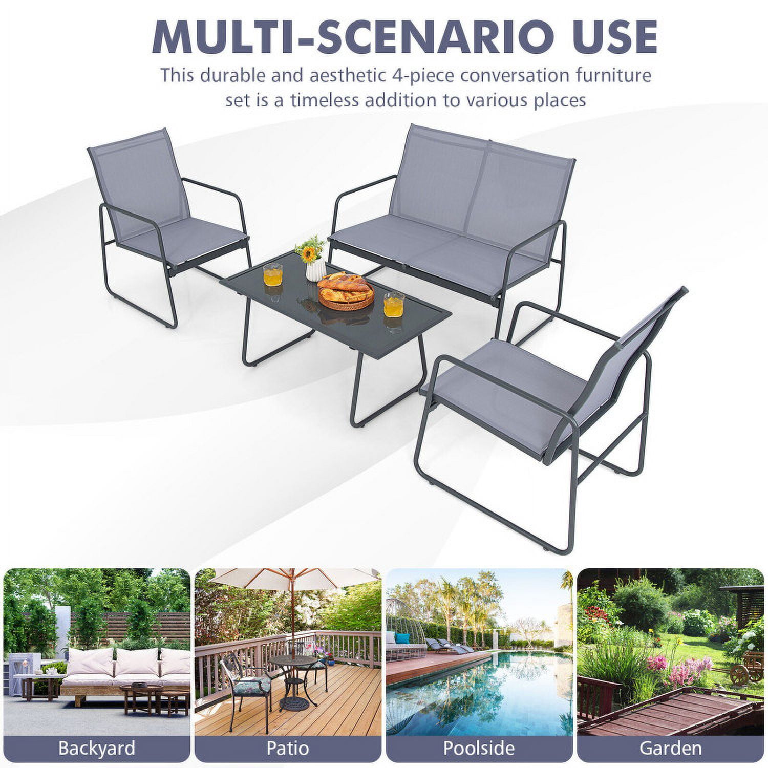 Aimee Lii 4 Pieces Metal Patio Furniture Set with Tempered Glass Coffee Table, Patio Conversation Sets for Backyard and Poolside Aimee Lii 4 Pieces Metal Patio Furniture Set with Tempered Glass Coffee Table, Patio Conversation Sets for Backyard and Poolside