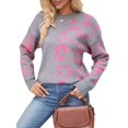 thumbnail image 3 of Women Long Sleeve Sweater Fall Casual Crew Neck Knit Tops Leopard Print Cute Loose Pullover Jumper Grey XL, 3 of 9