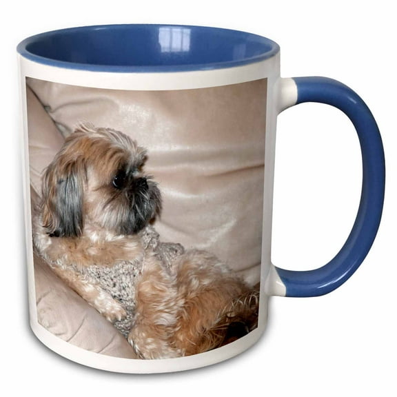 3drose, a Super Cute Shih Tzu Doggie Chilling on the Couch in Tan, 15oz Two-tone Blue Mug