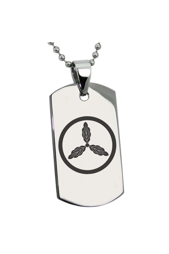 Stainless Steel Yamaouchi Samurai Crest Engraved Dog Tag Pendant Necklace