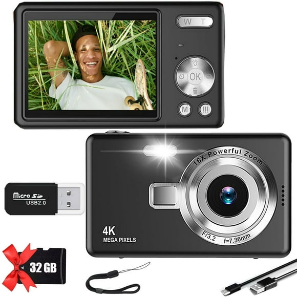 MAKATA Kid's 4K Digital Camera and Video Recorder (Black) 48MP 16X Zoom 1080P HD Vlogging Point and Shoot Camera 32GB Memory Card, Gift for Kids, Teens, Students and Beginners