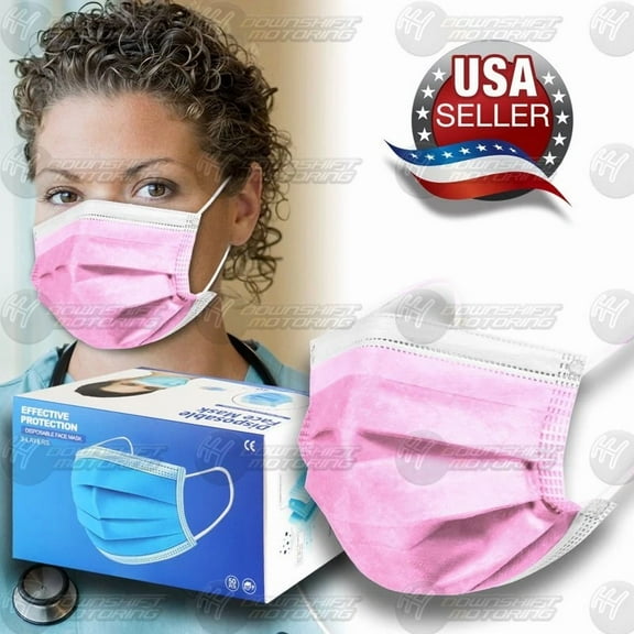 New 50 Pcs Pink Face Mask Non Medical Surgical Disposable 3-Ply Mouth Cover Ip