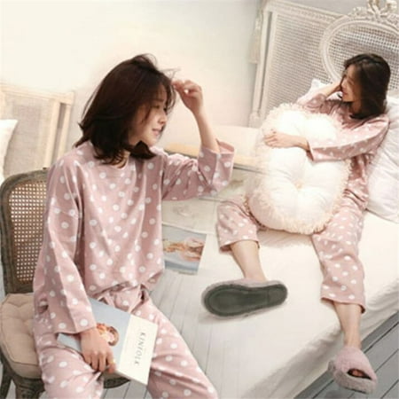 

Women Lovely Polka Dot Long Sleeve Shirts + Pants Sleepwear Pajama Set