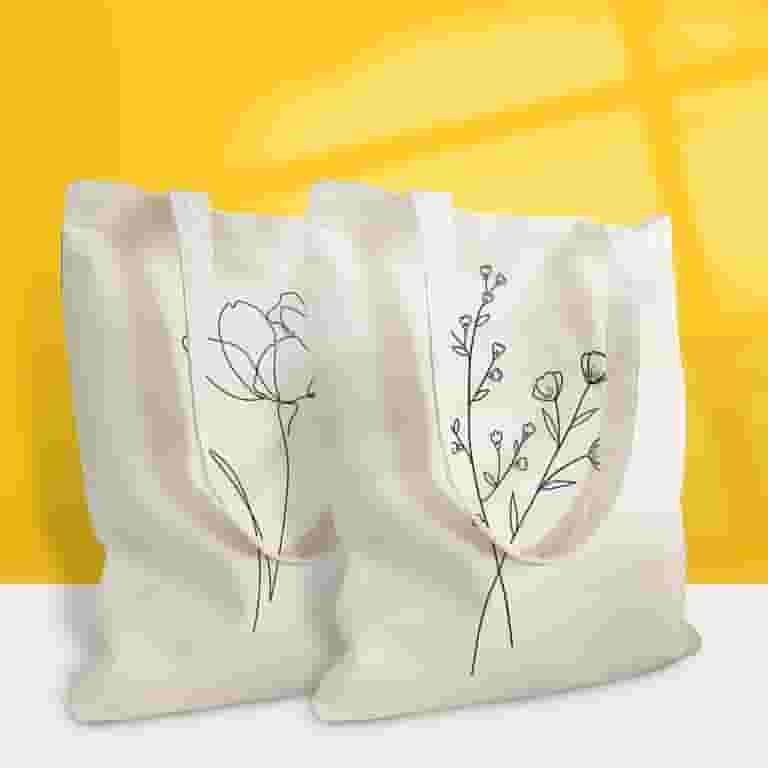 トートバッグ SELENA LEAF TOTE BAG (White) Line Art Linen Tote Bag Fashion Shoulder Bag for Women Girl