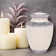 Aluminum Handcrafted Urn - Elegant Keepsake Holder for Adult Human Ashes (Ivory Mist & Pewter)