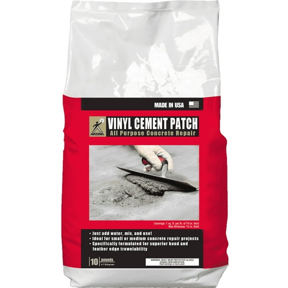 AKONA Vinyl Cement Patch, Fast Drying, Concrete Stains & Finishes, 10 lbs Bag