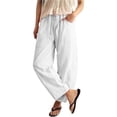 thumbnail image 2 of Womens Wide Leg Barrel Pants Palazzo Casual Flowy Beach Cropped Harem Pants Summer 2026 Casual Drawstring Capris (White,L), 2 of 5
