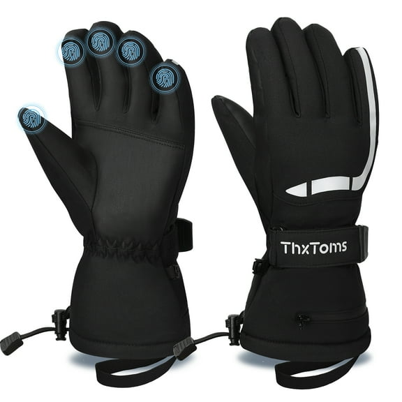 ThxToms Touchscreen Ski Gloves for Men Women, Waterproof Insulated Snowboard Winter Gloves for Cold Weather Activities (Black)