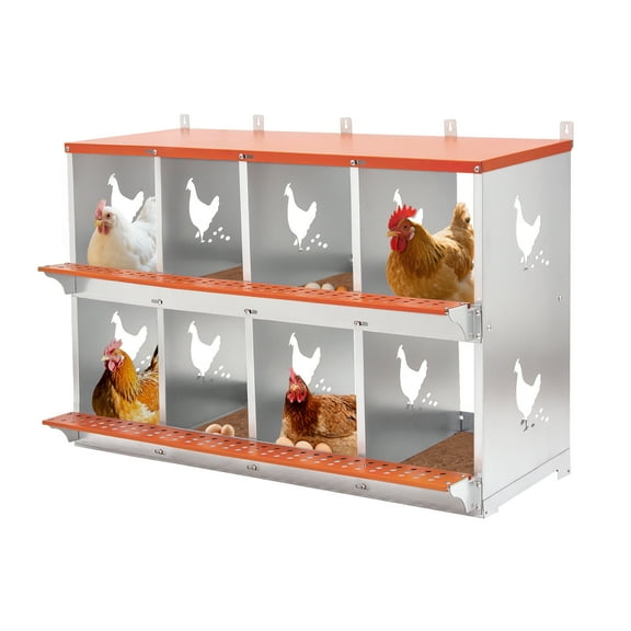 LZBEITEM Chicken Nesting Boxes with Nest Box Pads for Laying Eggs, 8 Hole Metal Hen Nesting Box Chicken House for Chicken Coop (8 Compartments)