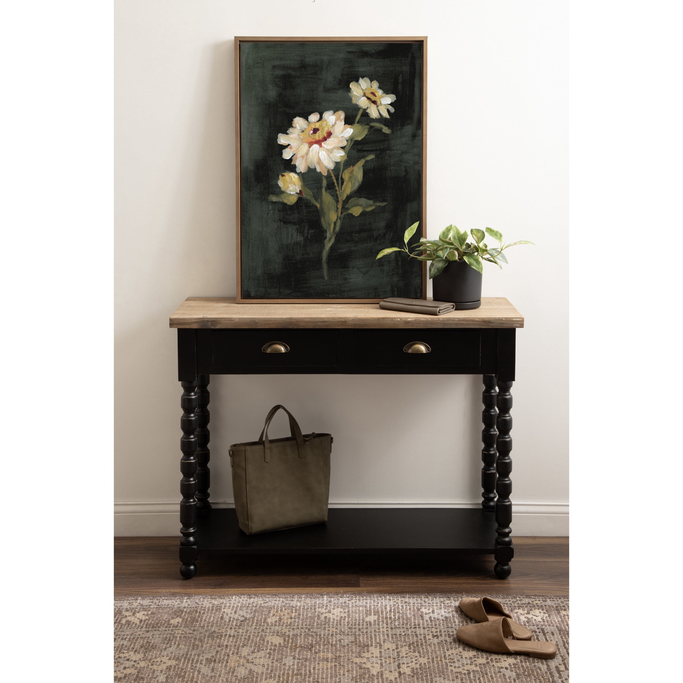 Kate and Laurel Rutledge Vintage Wooden Console Table with Shelf, 40 x 14 x 33, Hazelnut and Black, Traditional Wood Entryway Table with Drawers and Decorative Turned Legs for Entry Storage Options