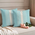 thumbnail image 2 of Aqua Beige Striped Outdoor Waterproof Pillow Covers, Modern Farmhouse Retro Lines Decorative Square Throw Pillowcase Sofa Cushion Sham for Patio/Couch/Chair, 20"x20" 2 Pack, 2 of 8
