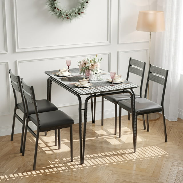 5 Pcs Kitchen Table Set, Dining Table Set for 4, Rectangular Dinging Room Table with Soft Cushioned Chairs, Breakfast Nook, Modern Table Set for Small Places, Apartment