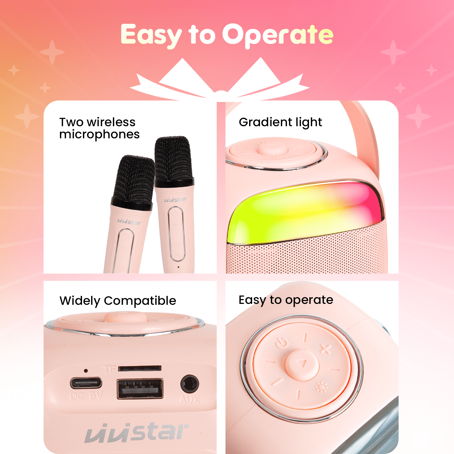 VIVISTAR Unisex Karaoke Machine for Kids with Two Wireless Microphones