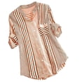 thumbnail image 1 of Women Plus Size Three Quarter Striped Print V-Neck Loose Fit Top T-Shirt Blouse, 1 of 5