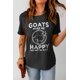 thumbnail image 1 of ABPHQTO Camiseta gráfica negra de manga corta con estampado animal y letras GOATS para mujer, 1 of 5