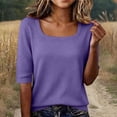 thumbnail image 2 of Migroa Scoop Neck Elbow Length Half Sleeve Tops for Women 1/2 Sleeve T-Shirt Casual Summer Loose Basic Tees Summer Going Out Work Cute Shirts Trendy 2026 Dark Purple L, 2 of 6