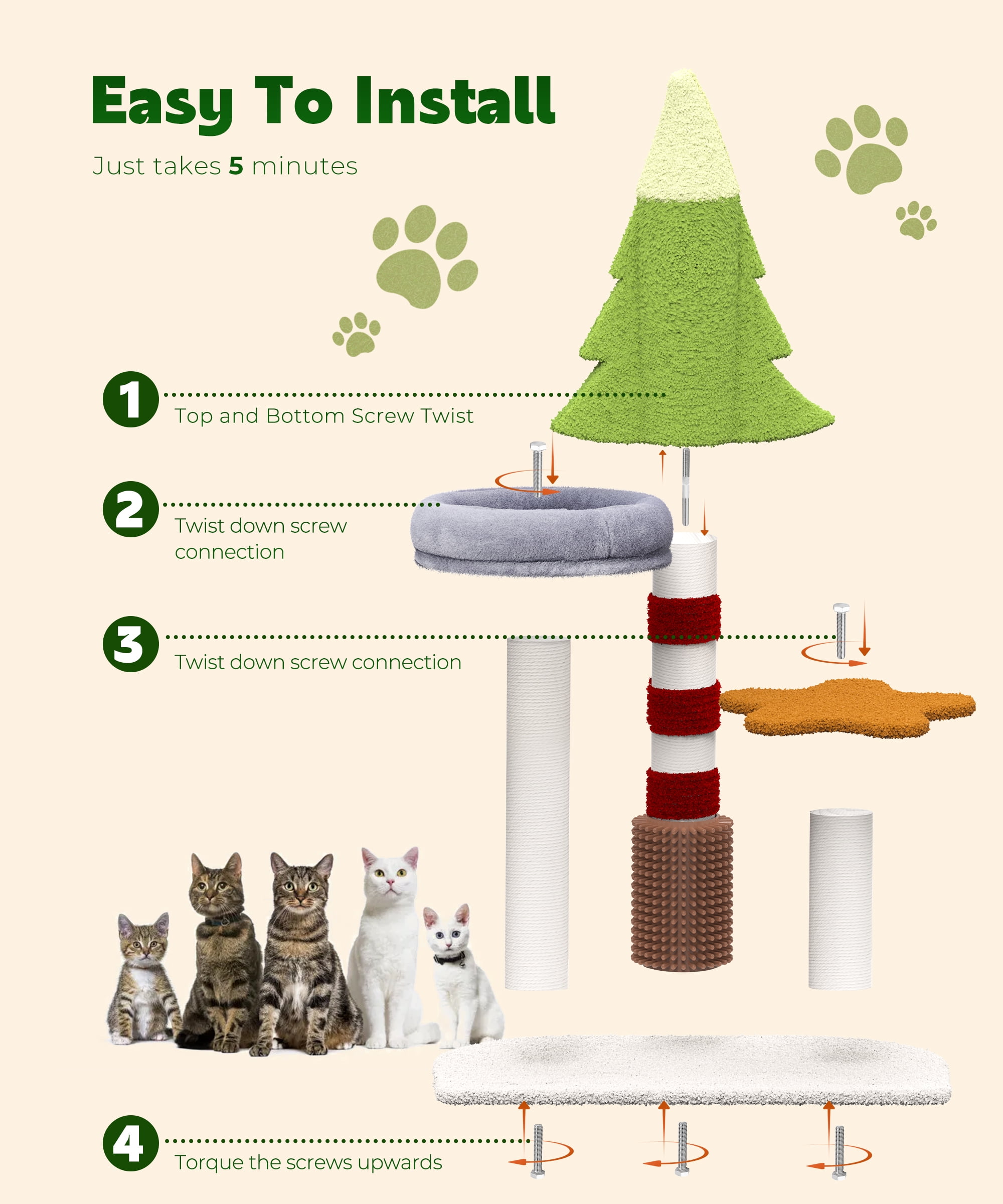 Cat Tree 35.4" Cute Christmas Tree Cat Scratching Post Tower with Perch for Indoor Kitten Kitty