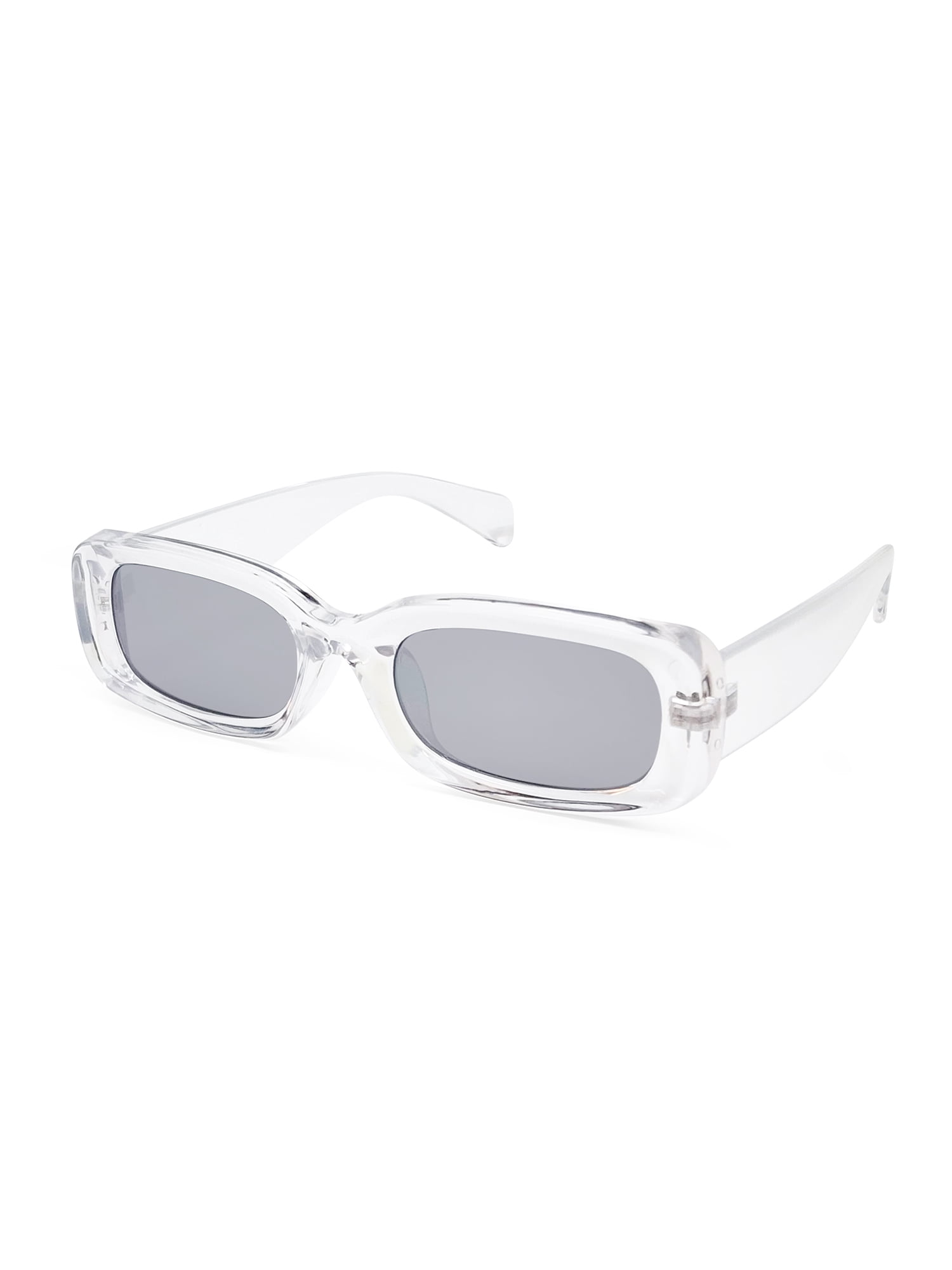 Juniors Plastic Slim Rectangle Clear Frame Smoke Lens Sunglasses