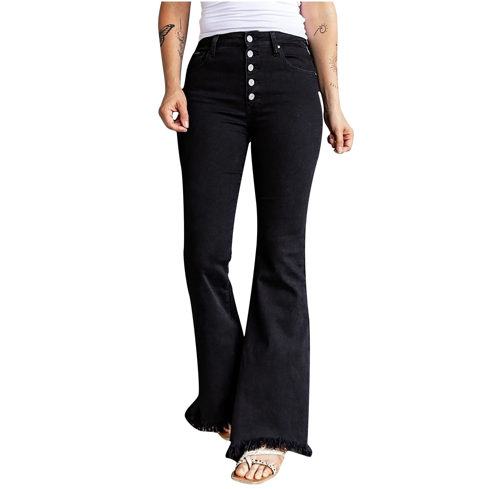 LYXSSBYX Womens Flare Jeans Clearance Women Fashion Casual Black Color