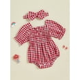 thumbnail image 5 of BemeyourBBs Newborn Girl Outfit, Short Sleeve Plaid Bodysuit with Bowknot Headband, 5 of 9